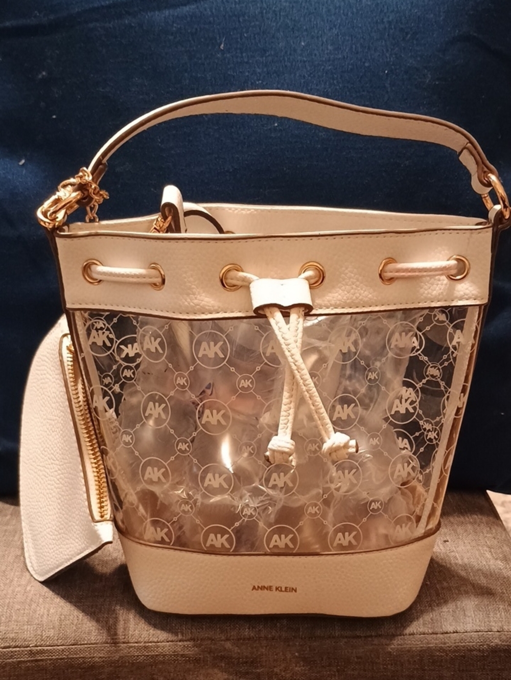 Anne Klein Cream and Clear Logo Bucket Shoulder Bag